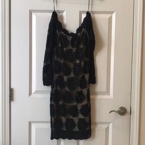 Black with nude underlay off the shoulder dress